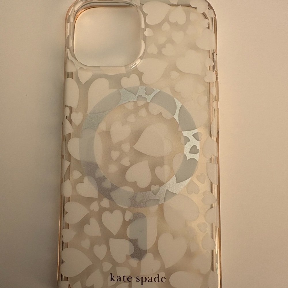 Kate Spade Clear and White Heart iPhone 14 Case